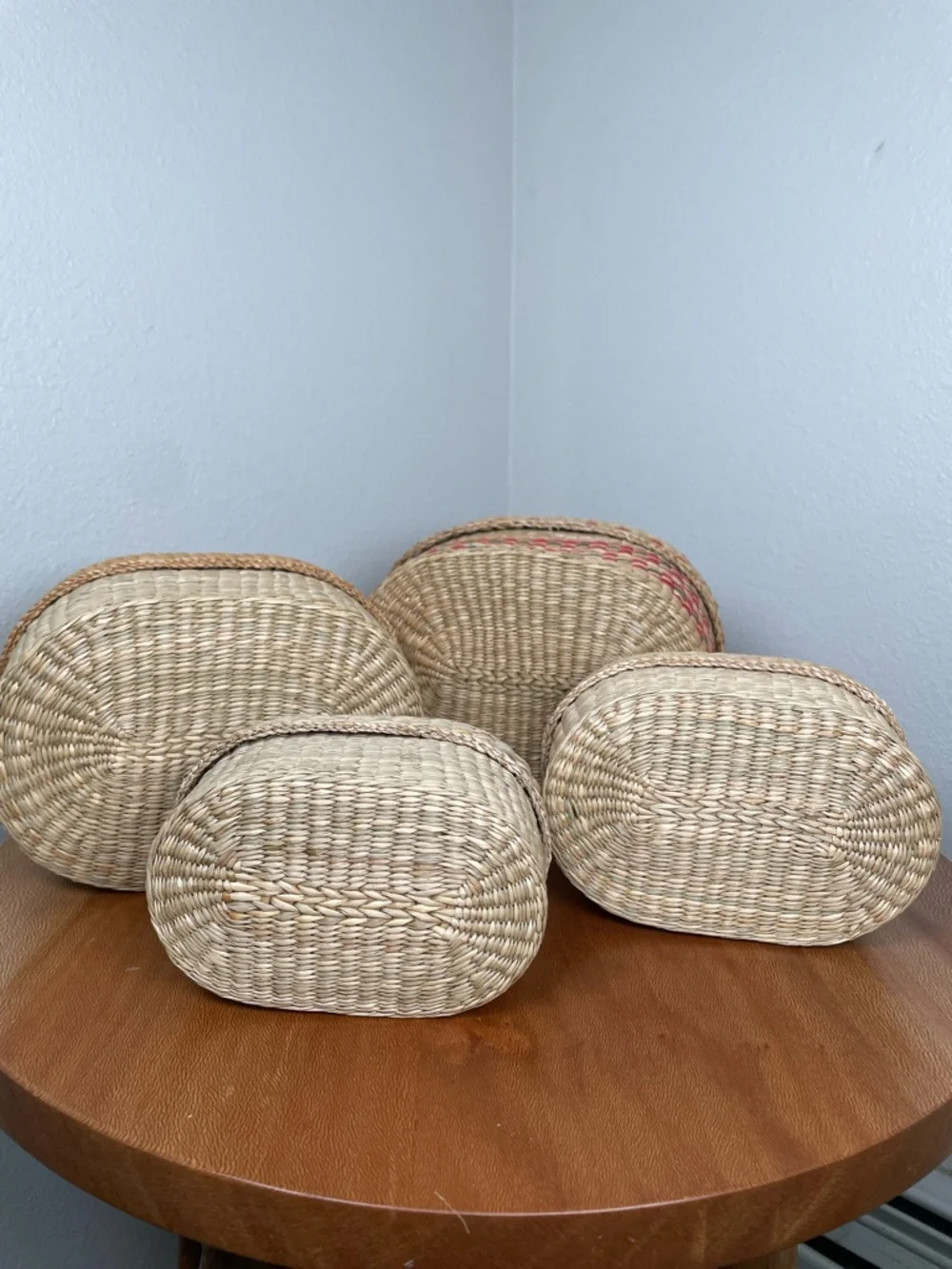 Set of 4 Vintage Grass Nesting Baskets with Lids